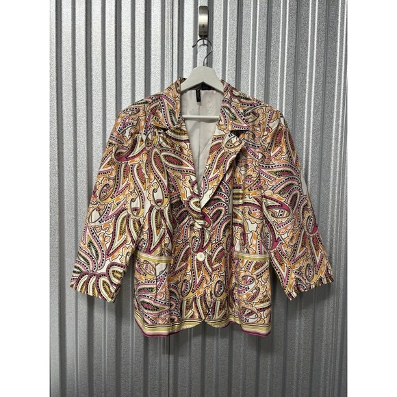 Nue Options Womens Floral Blazer XL Pink Peach Orange 3/4 Sleeve Cotton Spandex - Picture 1 of 8